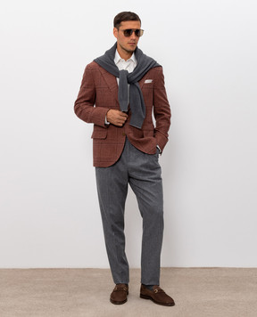 Brunello Cucinelli Коричневый пиджак из шелка, шерсти и кашемира MV4647BTDH