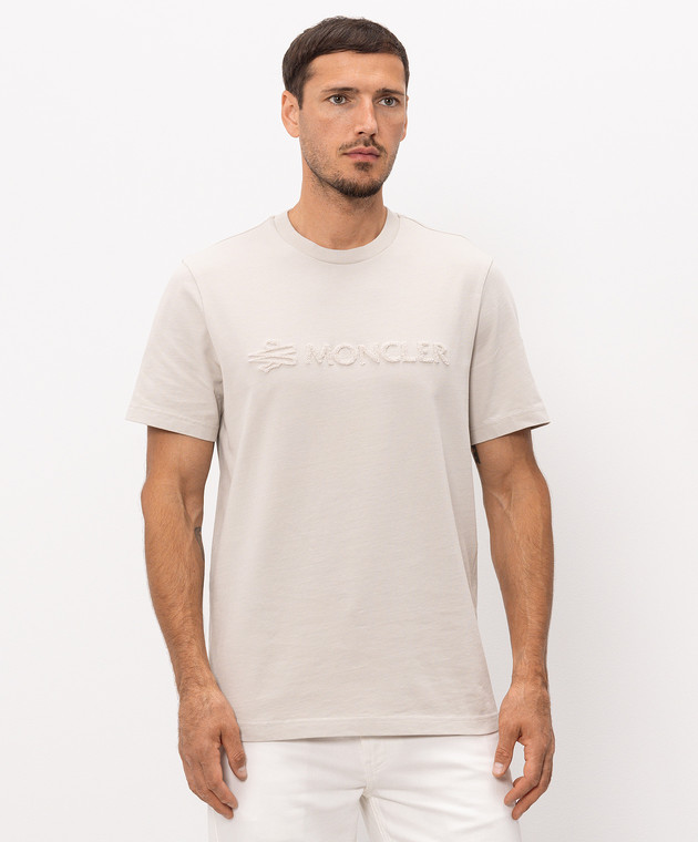 Moncler Бежевая футболка с фактурным логотипом L20918C0001189AUG изображение 3