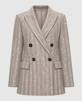 Brunello Cucinelli Бежевый двубортный жакет в узор MA1567255