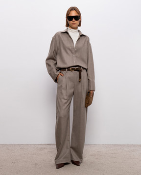 Brunello Cucinelli Коричневые брюки из шерсти с цепочкой мониль MP550P9026