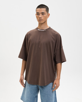 Palm Angels Коричневая футболка с контрастным логотипом PMAA10BS26JER001
