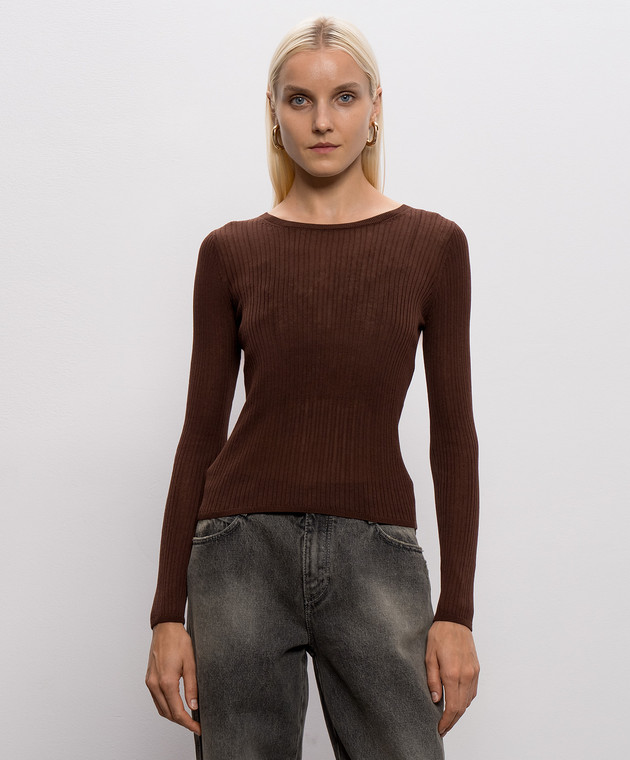 Twinset Коричневий джемпер із шовком подвійної конструкції 262TP3010 зображення 3