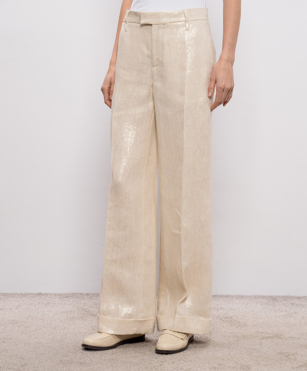 Brunello Cucinelli Бежеві штани з льону з відворотами ML596P8492 зображення 3