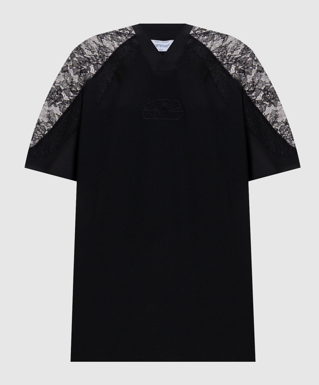 Off-White Чорна сукня-футболка міні з мереживом 2FU00648T