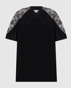 Off-White Чорна сукня-футболка міні з мереживом 2FU00648T