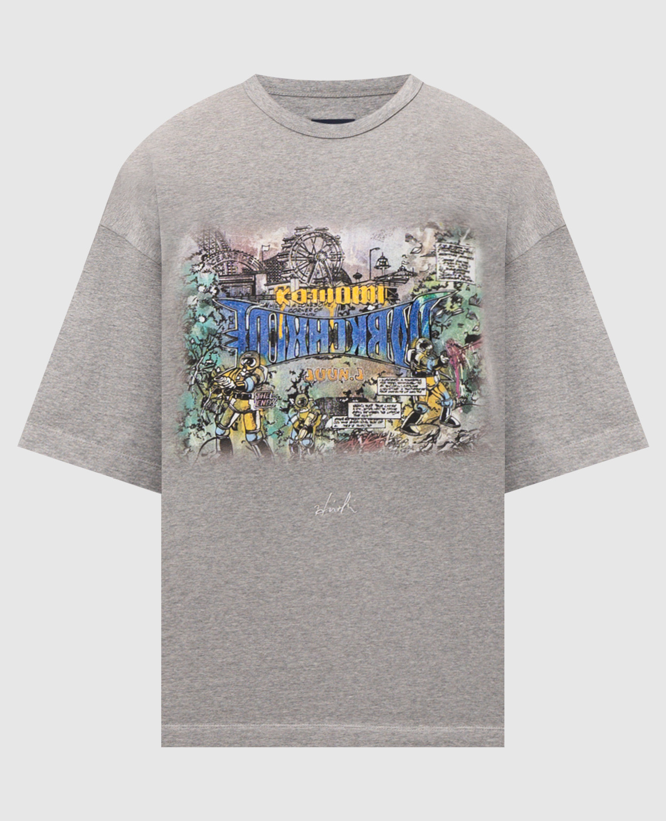 

Серая меланжевая футболка с брендовым принтом, Серый, Футболки