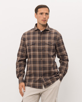 Brunello Cucinelli Коричневая рубашка в клетку MY6544008