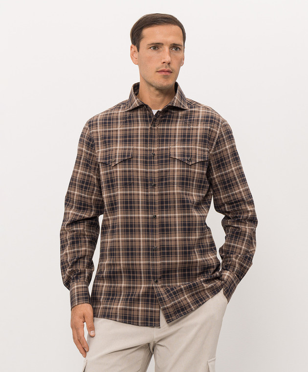 Brunello Cucinelli Коричневая рубашка в клетку MY6544008 изображение 3
