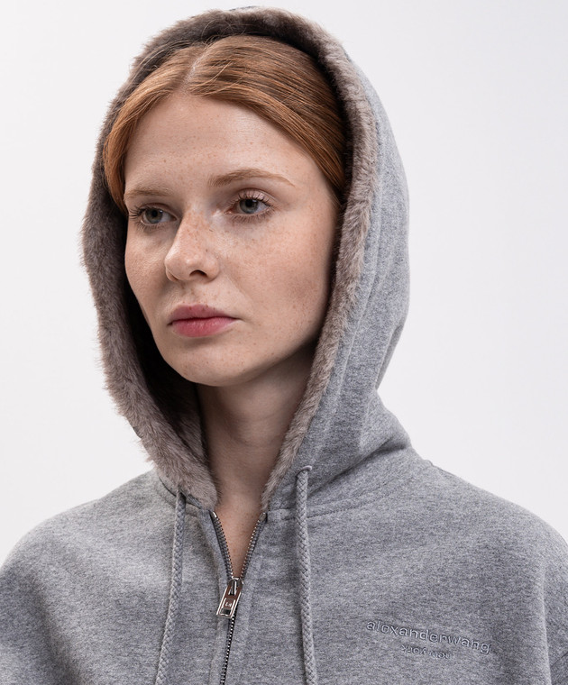Alexander Wang Серая утепленная спортивная куртка с вышивкой логотипа 1CC4262803 изображение 5