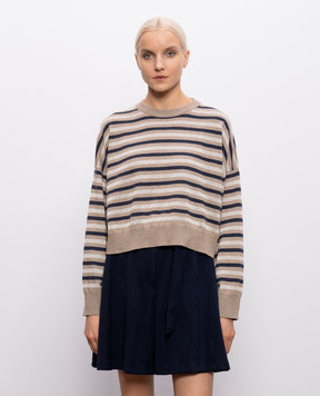 Brunello Cucinelli Бежевый свитер из шерсти, кашемира и шелка в полоску M16221900P