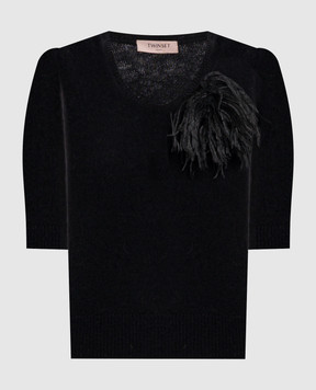 Twinset Чорний джемпер з вовною з брошкою 262TP3260