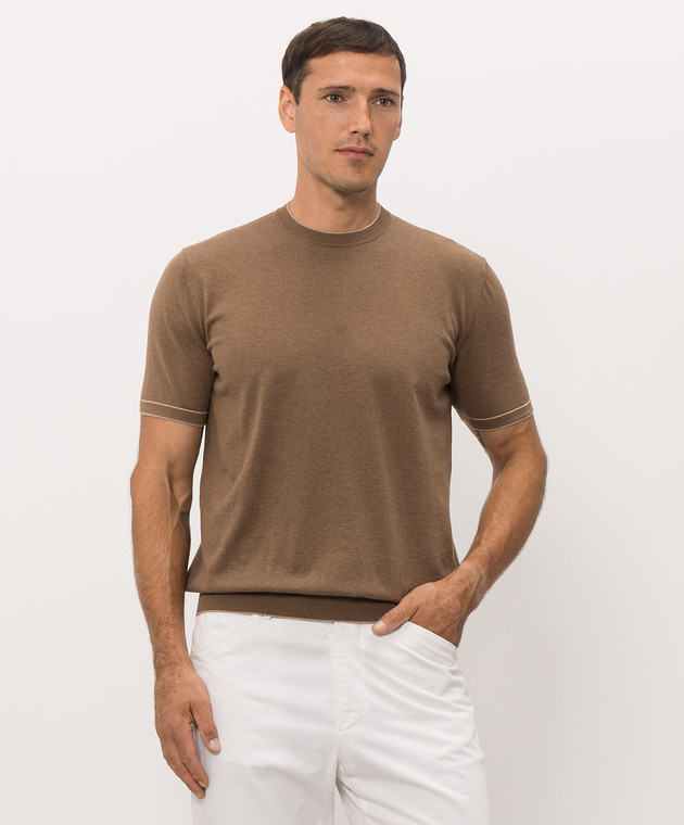 Bertolo Cashmere Коричневая футболка из хлопка 902204002056 изображение 3