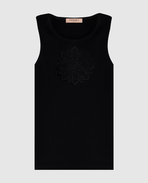 Twinset Чорний топ в рубчик з логотипом 261TP2090
