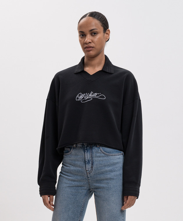 Off-White Чорний світшот з коміром-поло 2FE00633T зображення 3