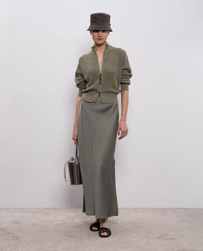 Brunello Cucinelli Зеленая юбка макси с разрезами M0H38G3396