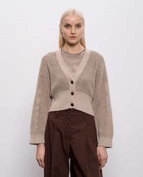 Brunello Cucinelli Коричневий ажурний кардиган з паєтками MDV762106