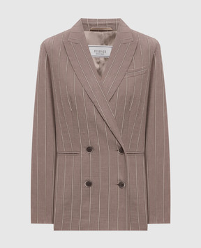 Peserico Сірий двобортний жакет в смужку з льоном A0119900676