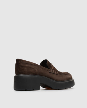 Santoni Коричневые замшевые лоферы с монограммой WUEW71868SMOTHLW