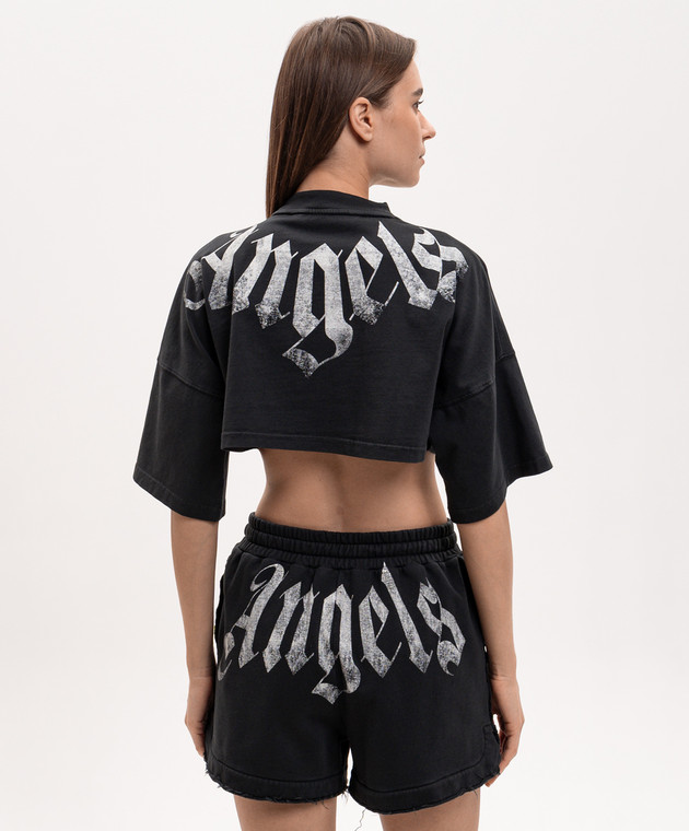 Palm Angels Черная укороченная футболка с принтом логотипа PWAA054S26JER004 изображение 4
