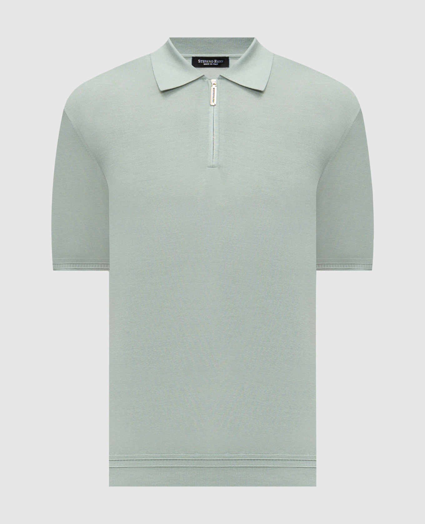 Зеленое поло из шелка с вышивкой логотипа монограммы