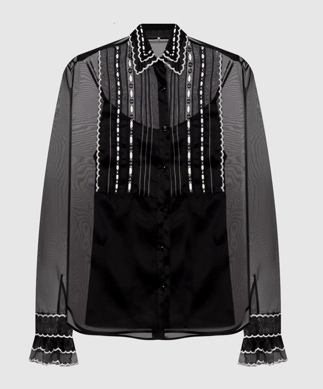 Ermanno Scervino Черная блуза из шелка с контрастной вышивкой D492K350CSAPORG