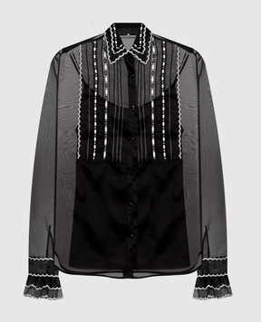 Ermanno Scervino Черная блуза из шелка с контрастной вышивкой D492K350CSAPORG