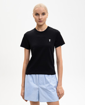 Ami Paris Чорна футболка з вишивкою емблеми FTS347724