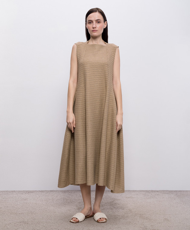 BOBOUTIC Коричнева сукня міді із шовку та льону 5022 зображення 3