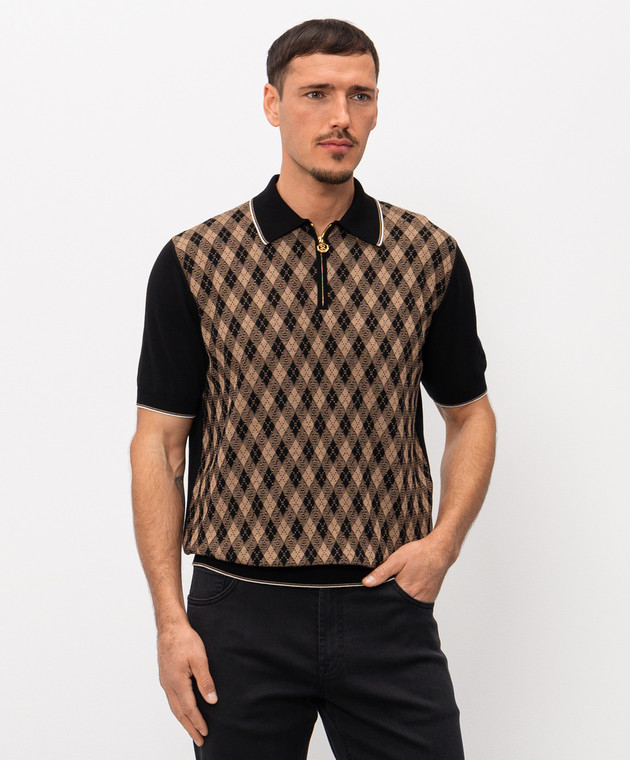 Stefano Ricci Черное поло с шелком в контрастном узоре K414017P31F26268 изображение 3