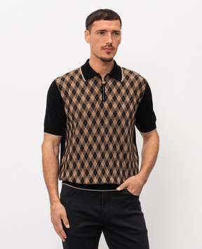 Stefano Ricci Чорне поло із шовком в контрастний візерунок K414017P31F26268