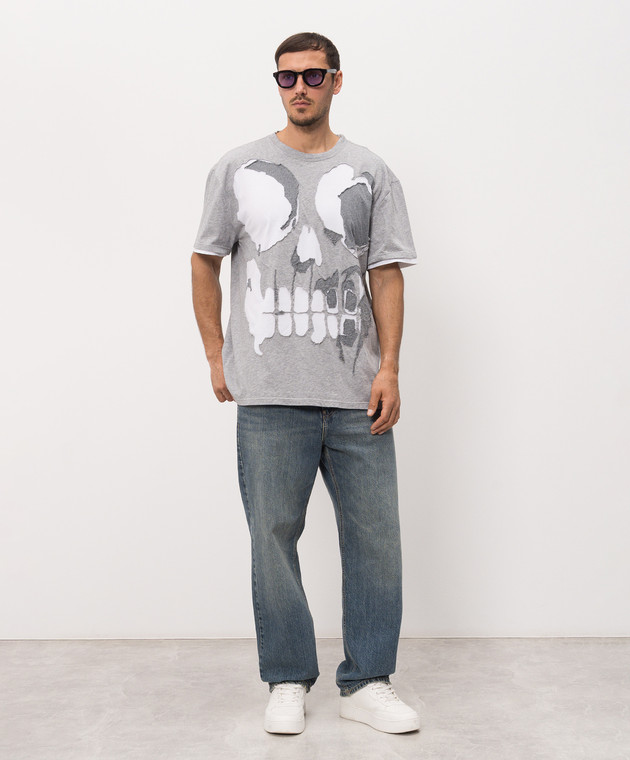 Alexander McQueen Серая меланжевая футболка с аппликацией 873647QXAA8 изображение 2