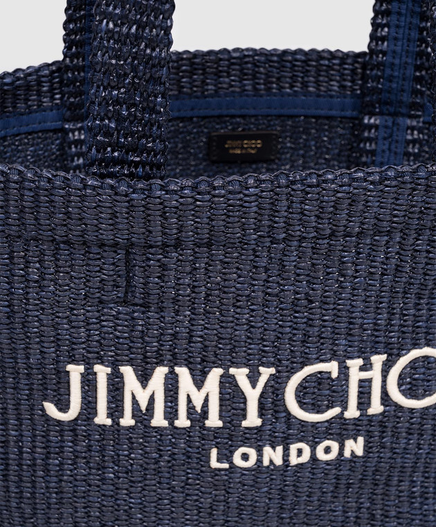 Jimmy Choo Синяя сумка-тоут из рафии East-West BEACHTOTEEWMJYN изображение 4