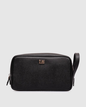 Dolce&Gabbana Чорний шкіряний несесер з металевою пластиною BT3310A0701