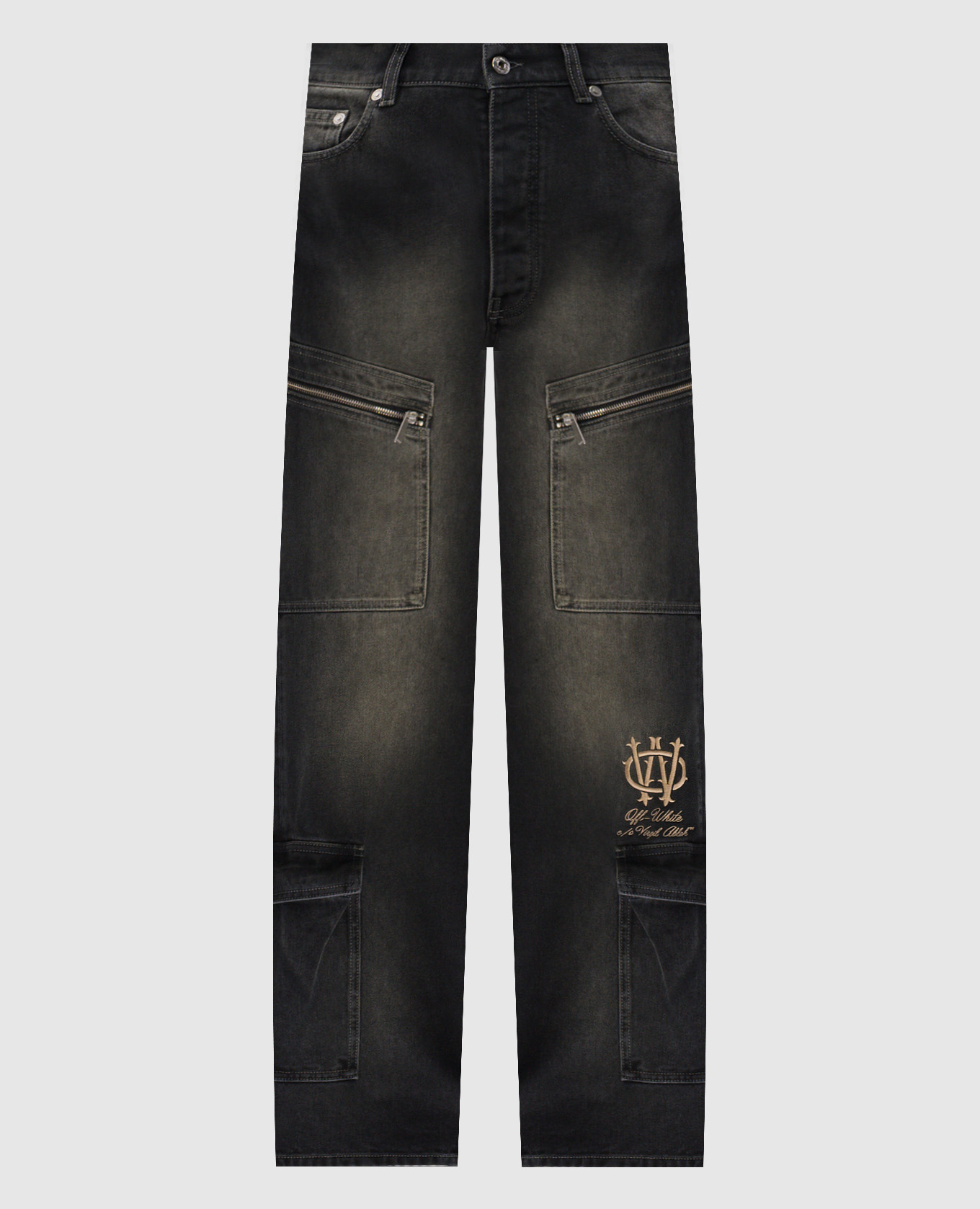 

Черные джинсы карго с логотипом, Черный, Прямые джинсы