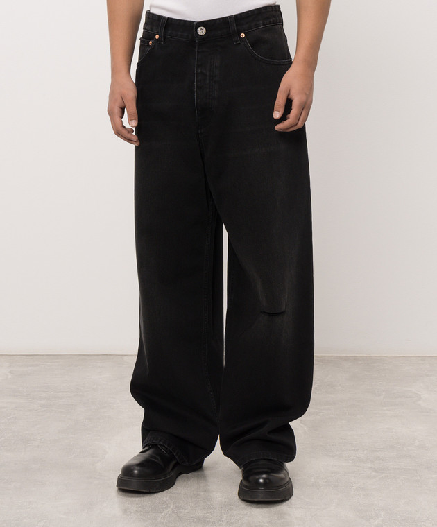 Vetements Черные джинсы с прорехами MH27DJ087B изображение 3