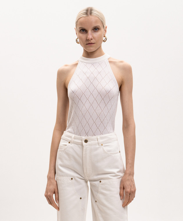 Balmain Топ цвета айвори из шерсти в геометрический узор HF1AE089KJ99 изображение 3