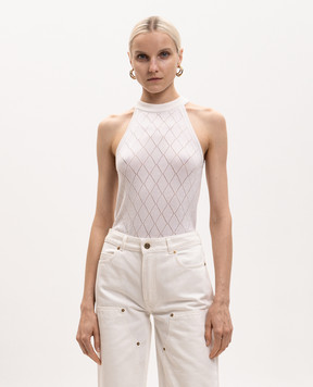 Balmain Топ цвета айвори из шерсти в геометрический узор HF1AE089KJ99
