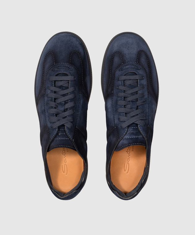 Santoni Синие замшевые кроссовки с тиснением логотипа MBPL22072OCATSE2 изображение 4
