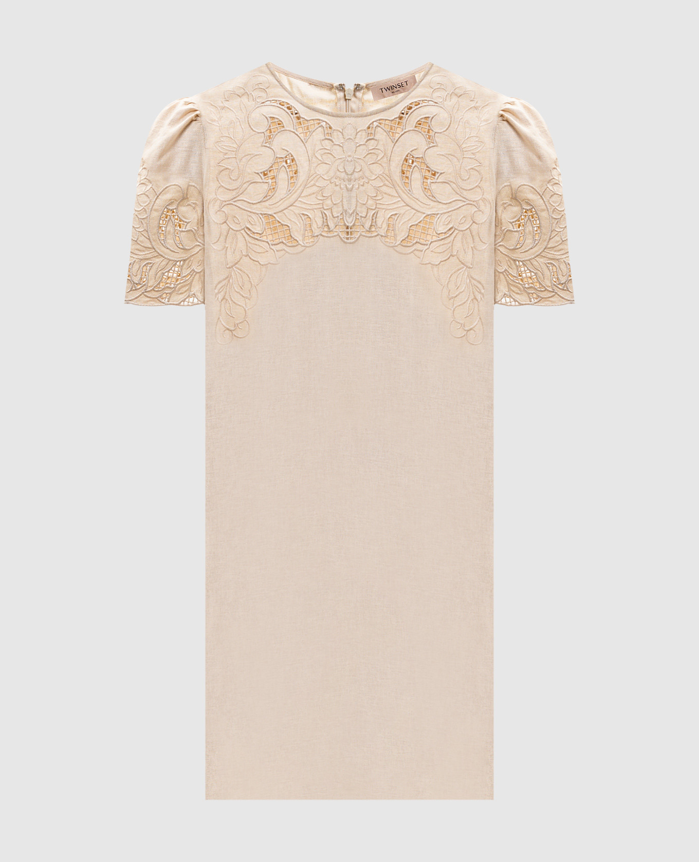 Бежевое платье мини с льном