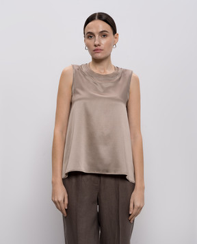 Peserico Коричневий топ із шовку з ланцюжком моніль A086272372E