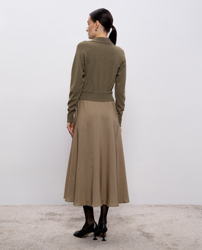 Peserico Платье миди цвета хаки с шерстью и шелком двойной конструкции S82127F129095D