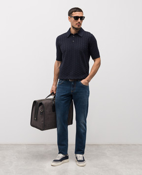 Dolce&Gabbana Синє поло із шовку у візерунок GXZ02ZJBSOF