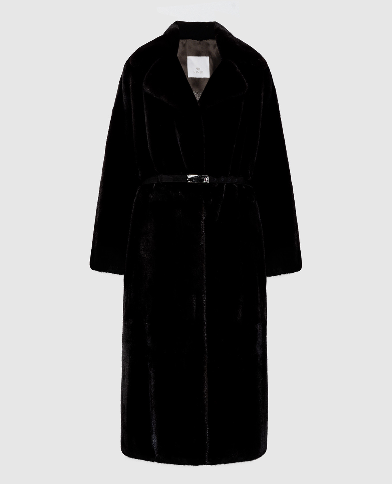 

Черная шуба из меха норки с поясом, Черный, Шубы