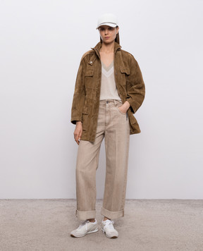 Brunello Cucinelli Бежевий пуловер з кашеміру та шовку з люрексом M13836722