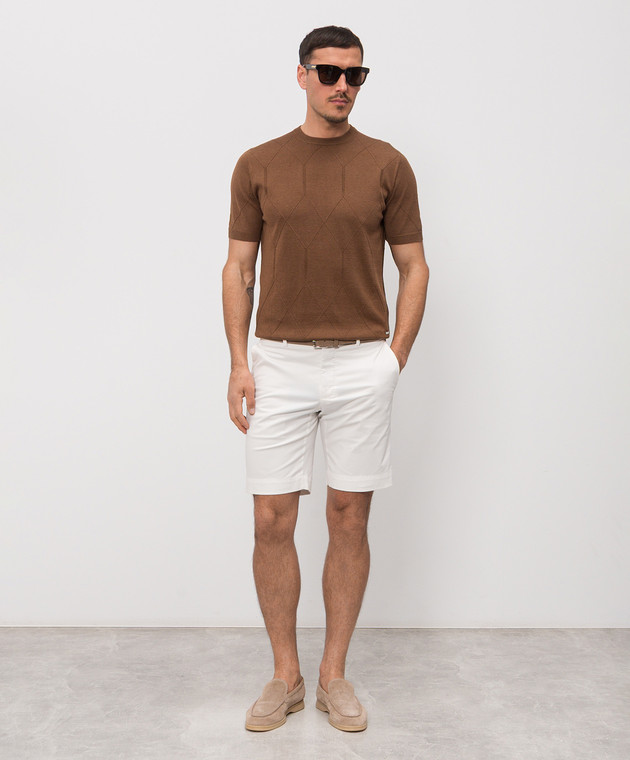 Enrico Mandelli Коричнева футболка з шовком з геометричним візерунком 3K009A5645 зображення 2