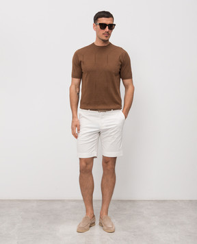 Enrico Mandelli Коричнева футболка з шовком з геометричним візерунком 3K009A5645