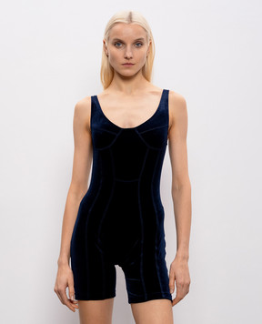 Vetements Синий велюровый комбинезон с вышивкой логотипа WE76BD410N