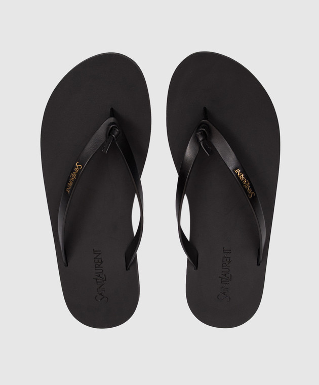 Saint Laurent Чорні шкіряні шльопанці POOL з логотипом 860815DWE00 зображення 4