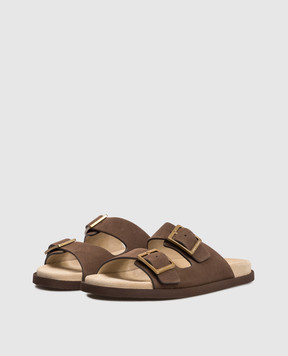 Brunello Cucinelli Коричневі шльопанці з гравіюванням логотипа MZUSOLY235