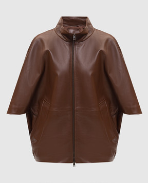 Balenciaga Коричнева шкіряна куртка з короткими рукавами 871987TUS11